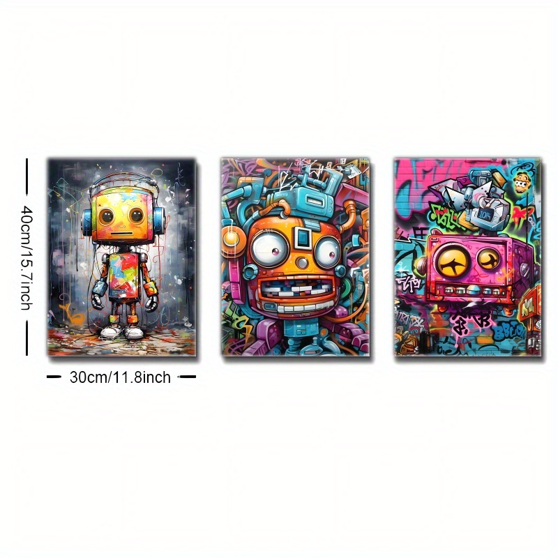 3pcs Framed Canvas Art - Vibrant Graffiti Robot & Space-Themed Wall Decor with Pine Wood Frame, Perfect for Living Room, Bedroom, Cafe, or Bar, Indoor/Outdoor Use, Indoor Wall Decor | Vibrant Wall Art | Wrapped Canvas Frame, Wall Art Decor - Image 7