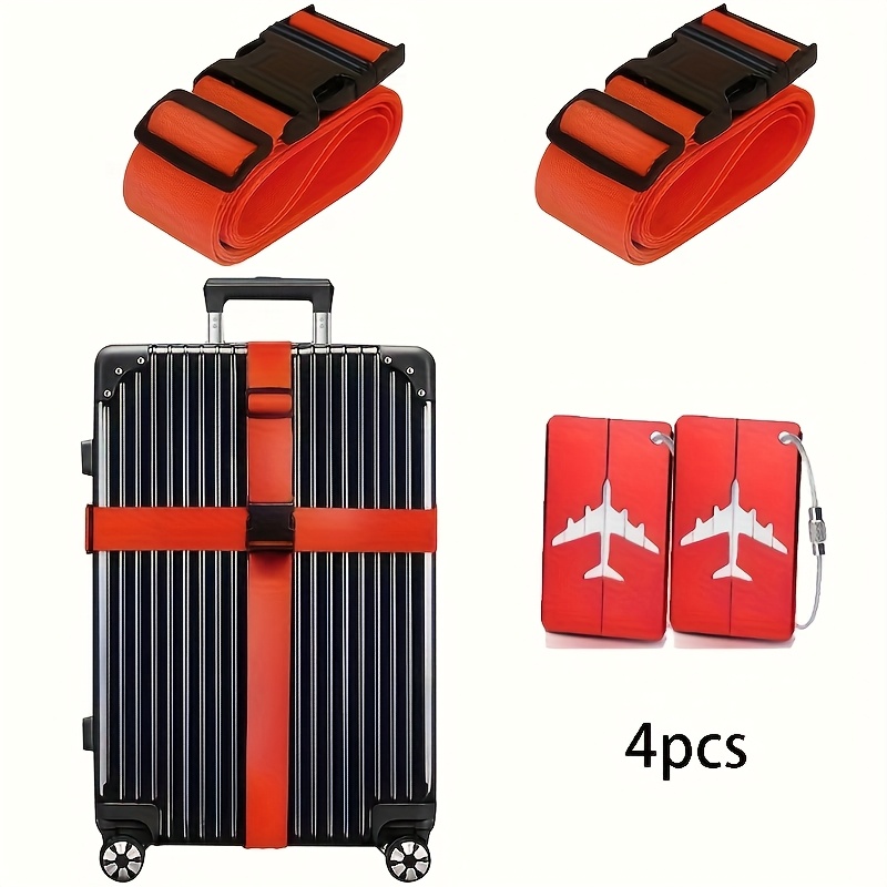 TEMU 4pcs Luggage Packing Strap Set, Luggage Straps And Tags| Style, Suitable For Handbags And Luggage, Tsa, Quick Identification Of Luggage,
