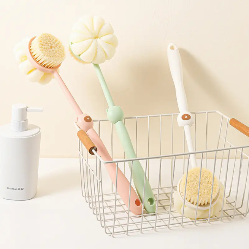2 in 1 long handle shower brush luffa sponge with bear grip soft dense bristles anti slip hanging design for gentle exfoliating back scrub ergonomic bath shower tool shower accessories bathing accessory bathroom decor body scrubber hygienic material personal hygiene Product details 13