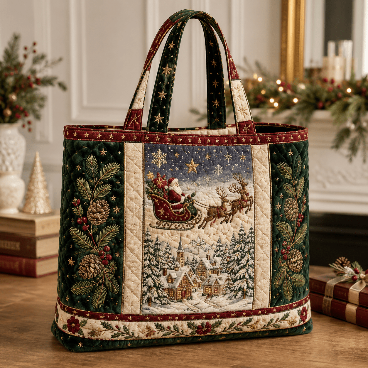 Image of 17 X 15 Inches Quilted Tote Bag For Women, Embroidery Visual Luxury Stitching Soft Handheld Bag, Large Capacity School Work Weekend Gym Daily Use Bag