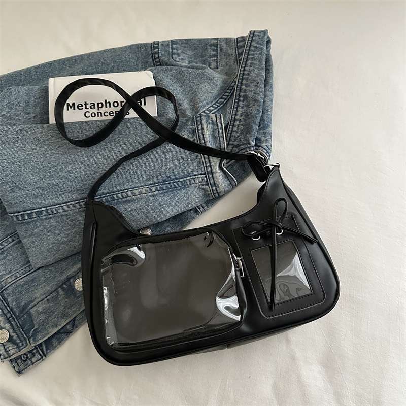 TEMU Transparent Bowknot Underarm Bag, Adjustable Crossbody Mini Bag. -shaped Body Features A Large Transparent Visible Front Pocket For Layered