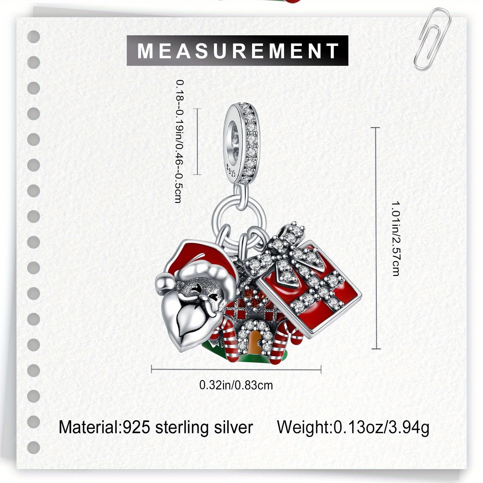 925 Sterling Silver Santa Claus Dangle Charm, Christmas Gift