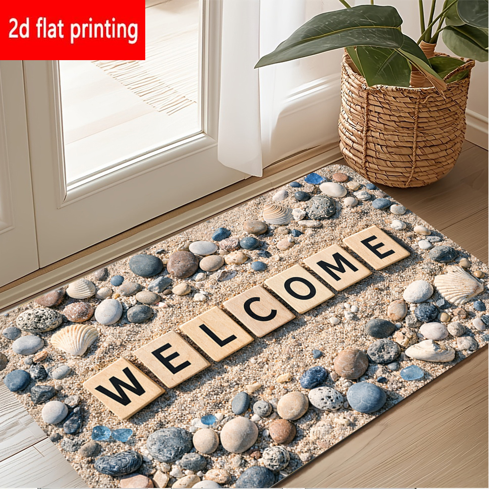 TEMU 1pc Welcome Home Cobblestone Entrance Doormat - Non-slip Flannel Suitable For Outdoor Patio, /outdoor With Welcome Message, Machine Washable