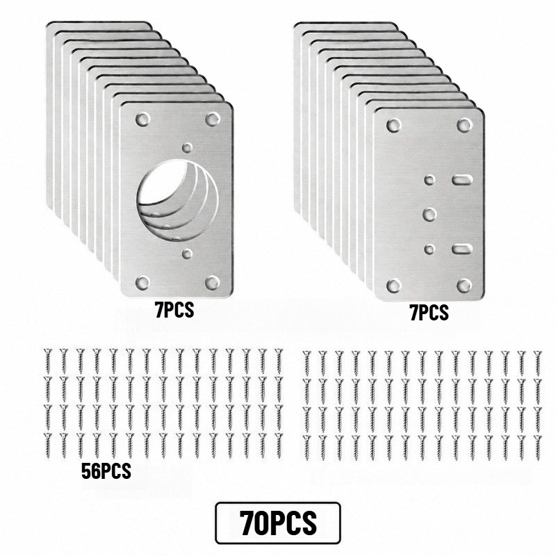 TEMU Kit de réparation de charnières en acier inoxydable 70 pièces, 14 plaques de réparation et 56 vis - Plaques de fixation durables pour portes et