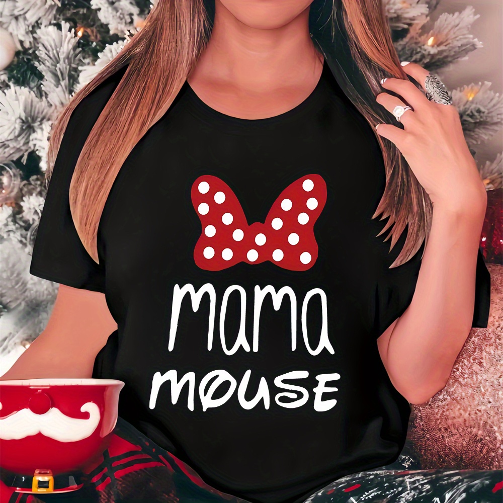 

Fashion Women's T-shirt "mommy Mouse" Pattern T-shirt - Breathable And Soft Polyester , Casual Round Neck Short Sleeve