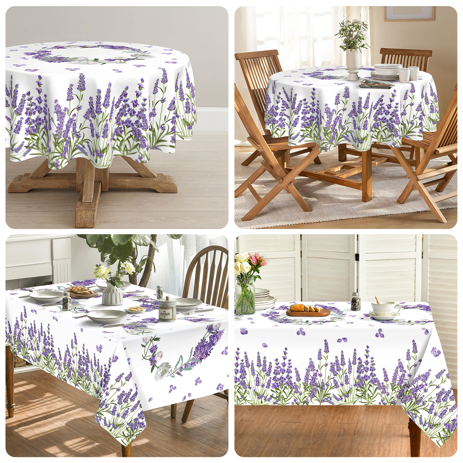 

1pc Lavender Blooming Floral Round Polyester Tablecloth, 100% Polyester Woven Machine Made Table Cover For Party Picnic Dinner Decor