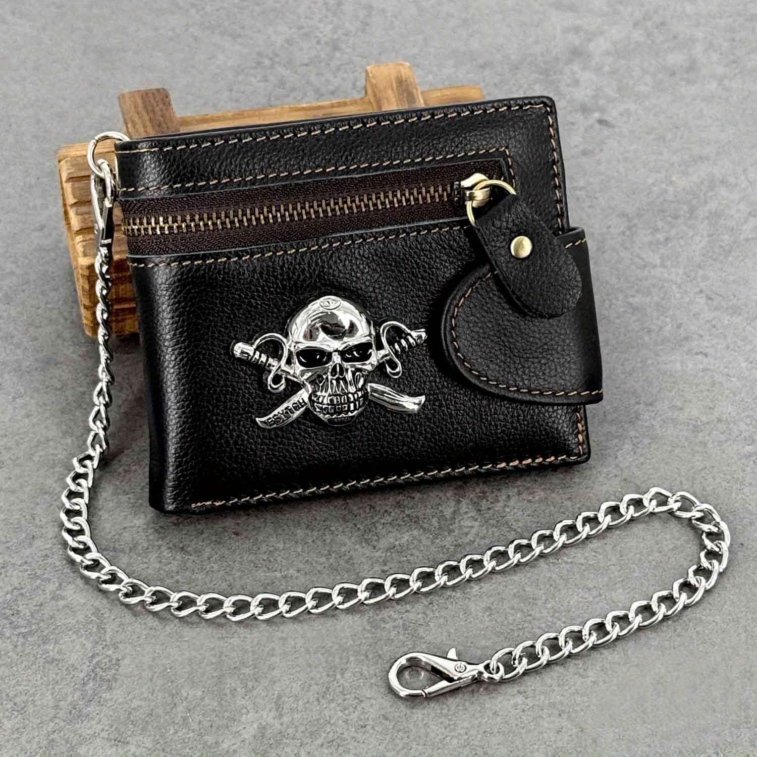 gothic skull cross vintage card holder wallet chain wallet - Temu