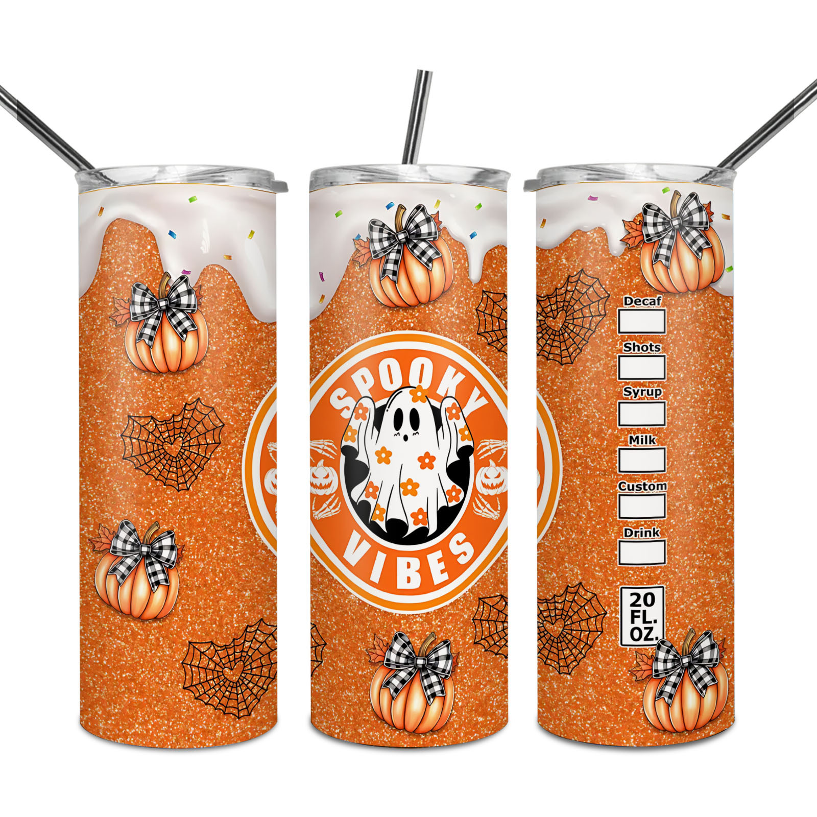TEMU 1pc 20oz "" Halloween Tumbler With Lid And Straw, Hot For , Cold For 12. Cute, Pumpkins, Webs And Sprinkle Top Create A Coffee-shop Vibe With