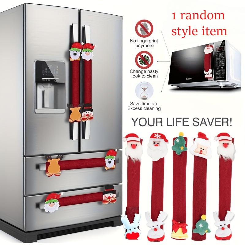 TEMU Housse de poignée pour fête de Noël, lot de 1 pièce, style aléatoire, housse de poignée de réfrigérateur de Noël, lavable et résistante à l',