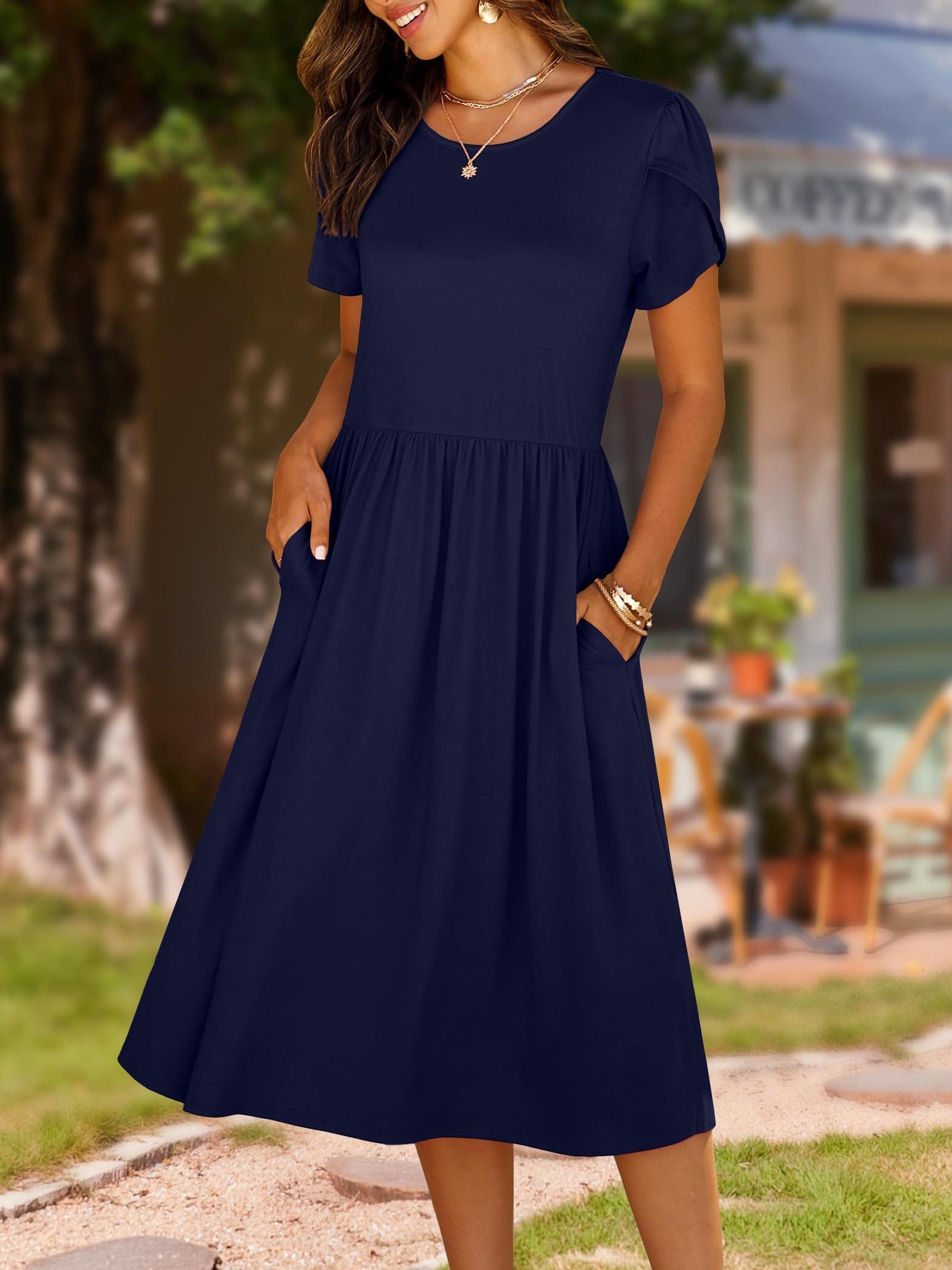 Women's Summer Short Sleeve A Line Midi Dresses Casual