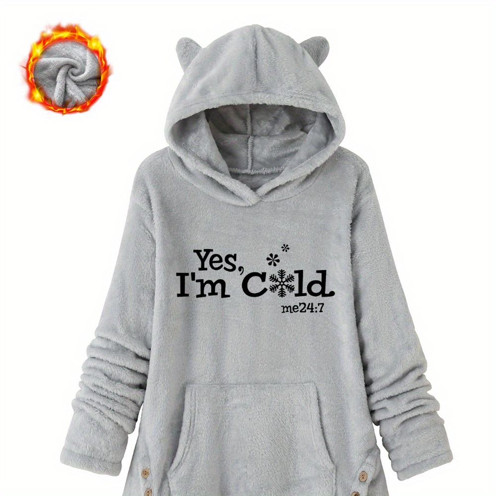 

Yes, I'm , Letter Print, Baggy Hoodie, Casual Long-sleeved Sweatshirt With Pockets, Women's Wear