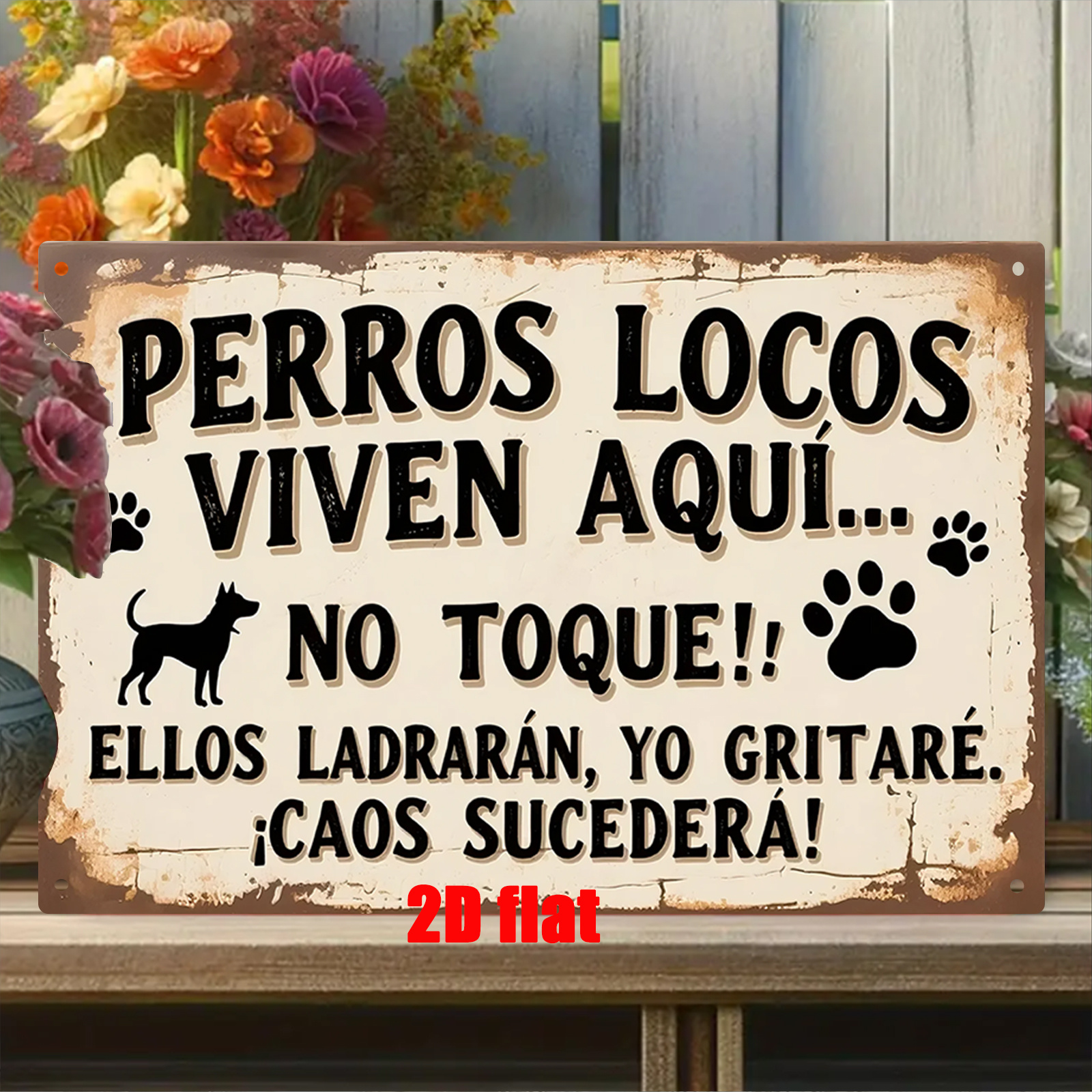 TEMU 2D, [ 2D] 2D, 1 pieza Letrero de pared metálico vintage español "Aquí viven perros " - Placa de bienvenida rústica de hierro con en español,