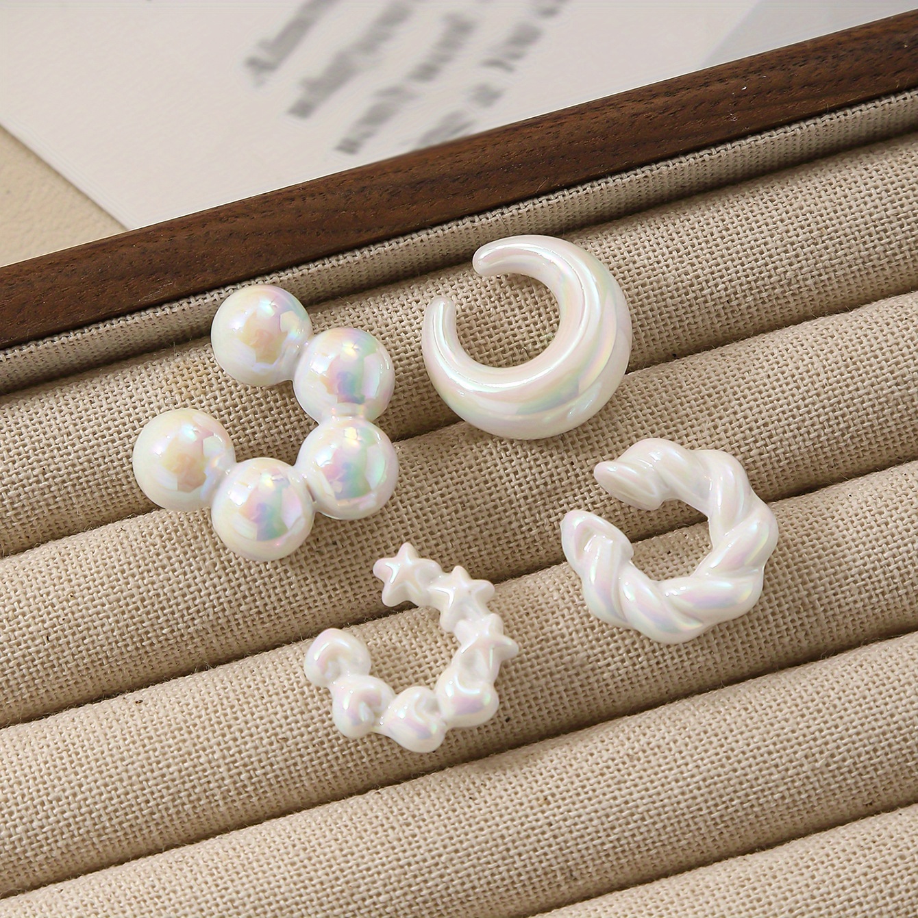 Image of 4pcs -border Fantasy Ring No-piercing Ear Bone Clips Cute Colorful Creative Crescent Twist Bead Multi-set Women's Earring Set