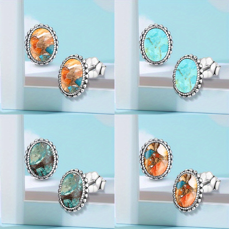 TEMU 4 Pairs/set Of Fashionable Retro Bohemian Resin Colored Pattern Pendants, Earrings, Jewelry, Birthday Parties, Anniversary Gifts, Jewelry