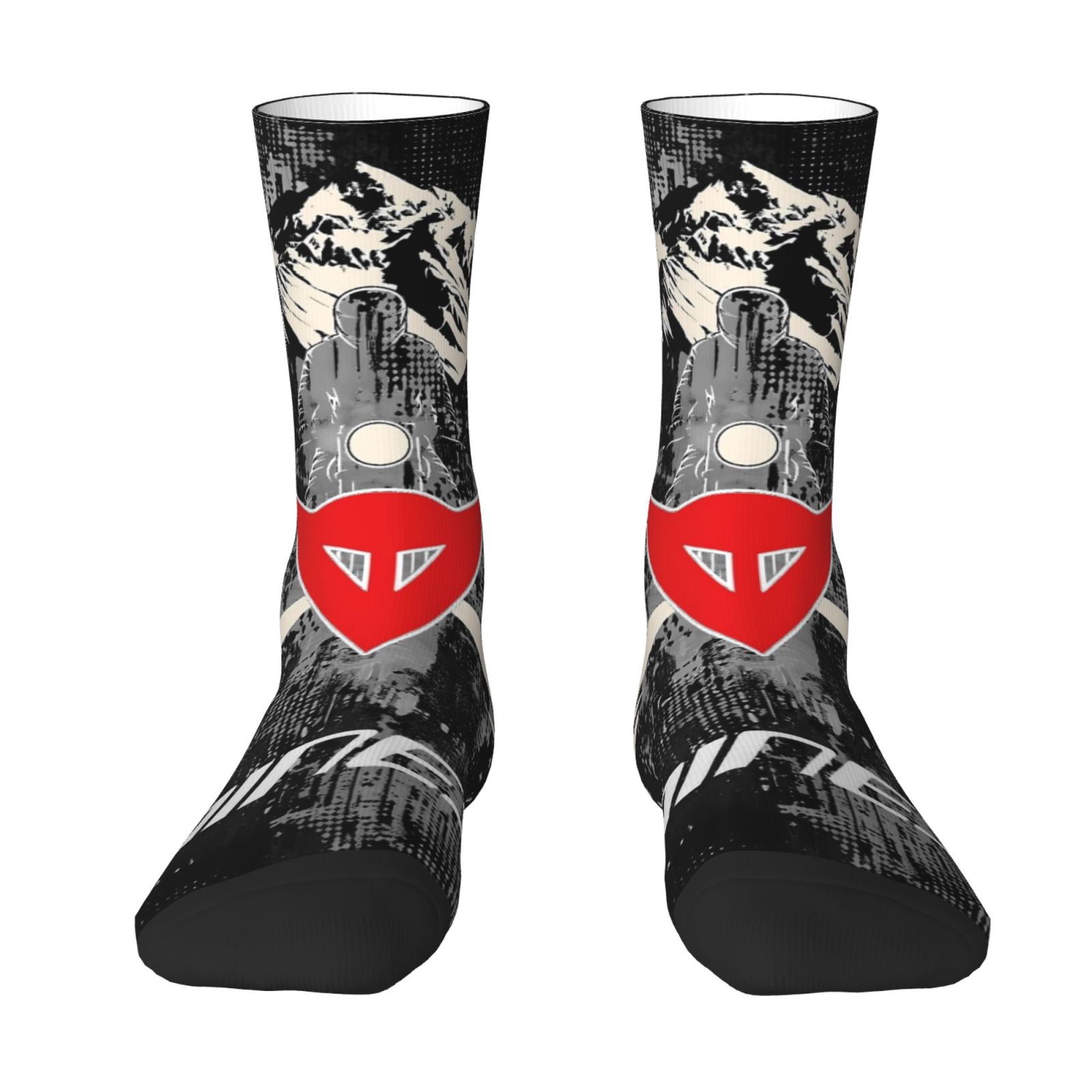 TEMU 1 Pair Men's Motorcycle-themed Socks - Full-body Motorcycle Rider Print, Durable Polyester-blend Gift Suitable For , Riding Gear For, Themed