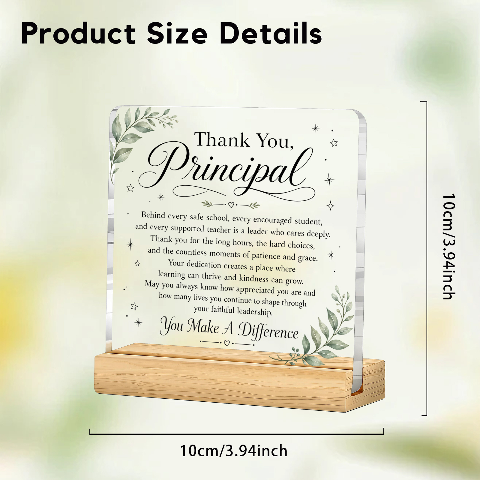 TEMU 2d Flat, 1pc Pack, Thank You Gift, Acrylic Plaque, With Wooden Stand, Inspirational Quote For , Principal Appreciation Gift, Desktop Decoration