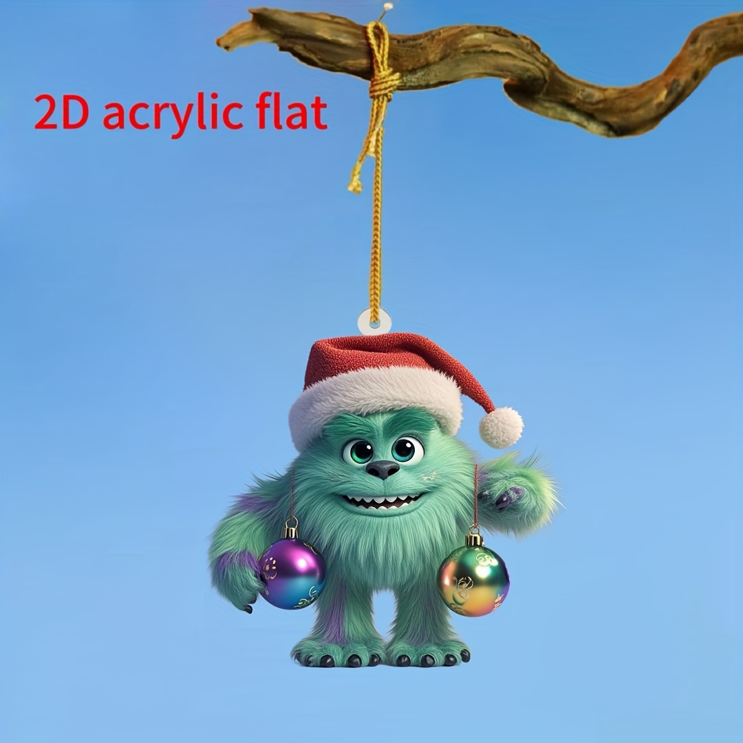 

1pc Festive Acrylic Christmas Ornament - Cute Monster With Santa Hat And Balls, Car Mirror Or Christmas Tree Decoration, Holiday Pendant Hanging Charm, No Power Needed