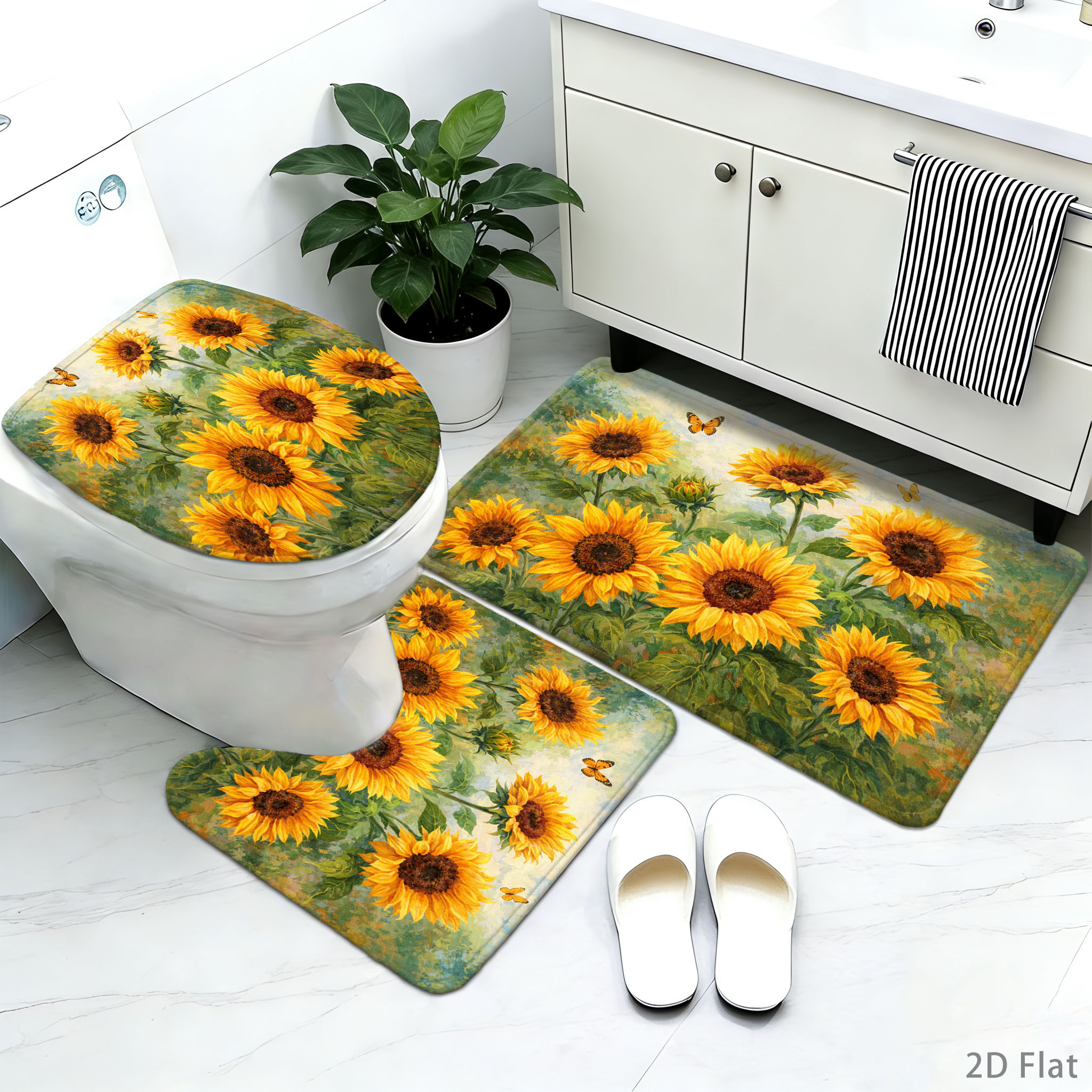 TEMU 2d Flat, 2d Flat, 2d Flat 3/4pcs Bathroom Non-slip Mat Set, , Home Decor Shower Room Doorway Absorbent Rug, Household Soft Thickened Quick-dry