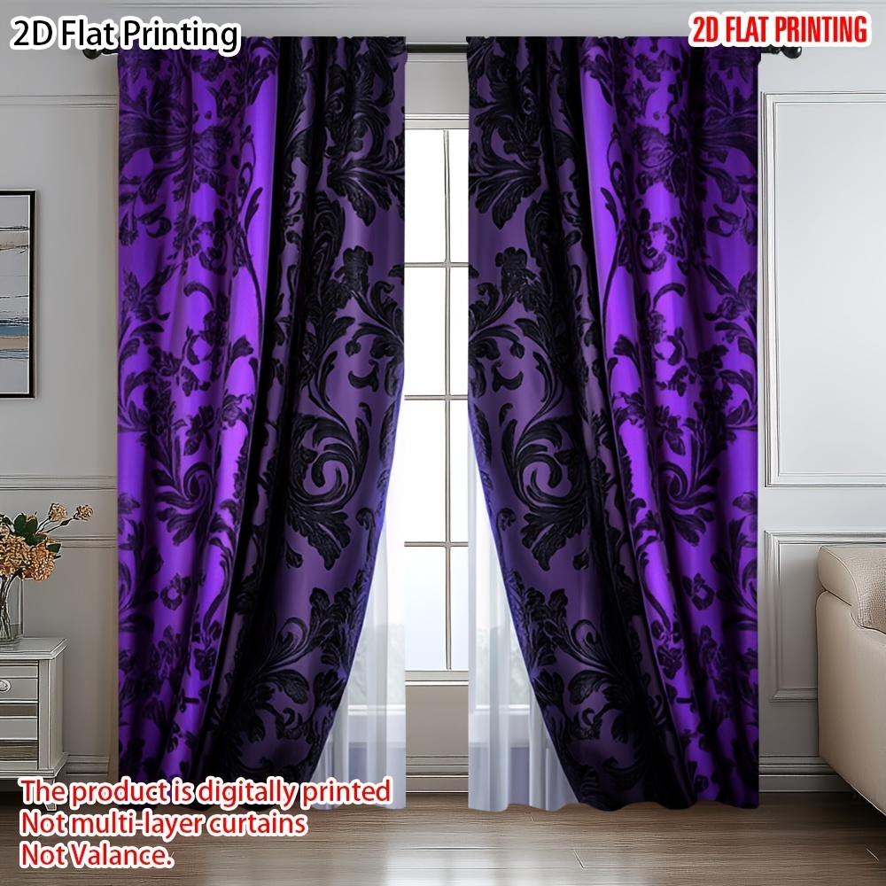 TEMU 2d Flat, 2d Printing 2pcs Lavender Printed Door Curtains - Semi-transparent, Light-filtering Drapes With Rod Pocket For Installation In Bedroom,