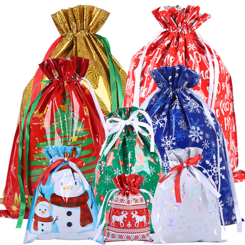 TEMU Christmas Drawstring Gift Bags Of Assorted Sizes Small Medium Large, With Colorful Drawstrings For Party Favors, Christmas Presents