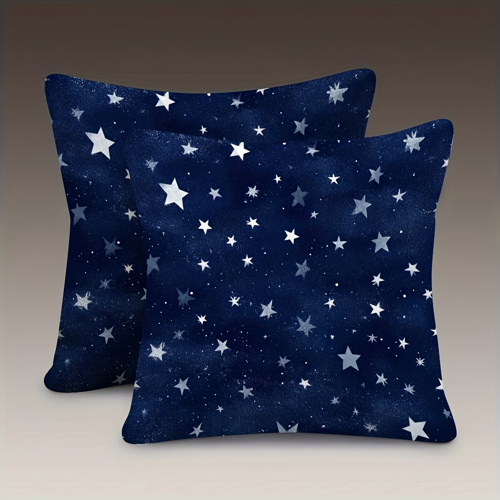 TEMU 2pcs Navy Blue Watercolor Silvery Print Pillowcase | 2d Single-sided Print, Embroidery, Pillow Insert Not Included, Multiple Sizes For Sofa,