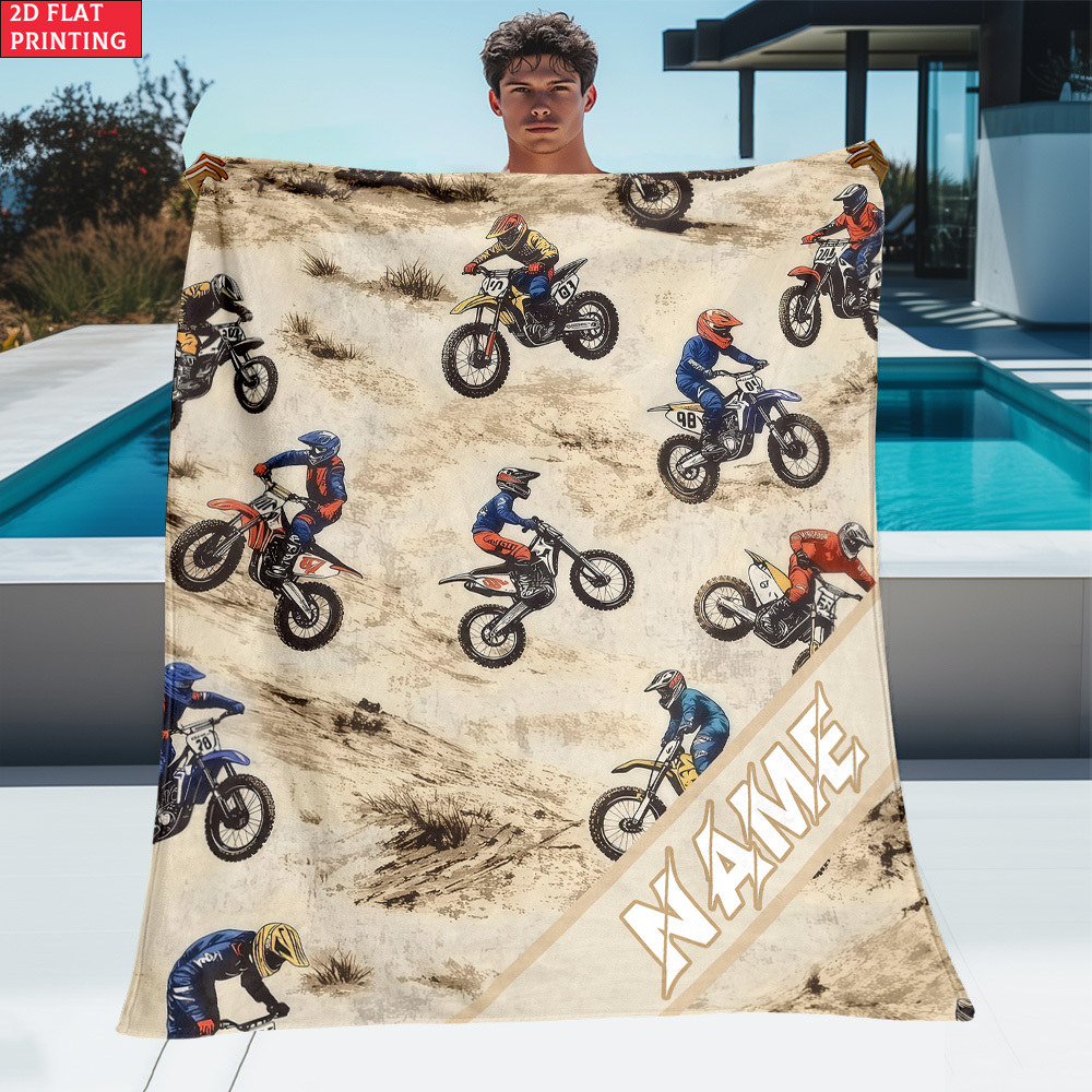 TEMU 1pc A Custom-printed Motorcycle Blanket, Lightweight And Portable, Ideal For Home Decor, Travel, Camping, And Use In Living Rooms, Offices,