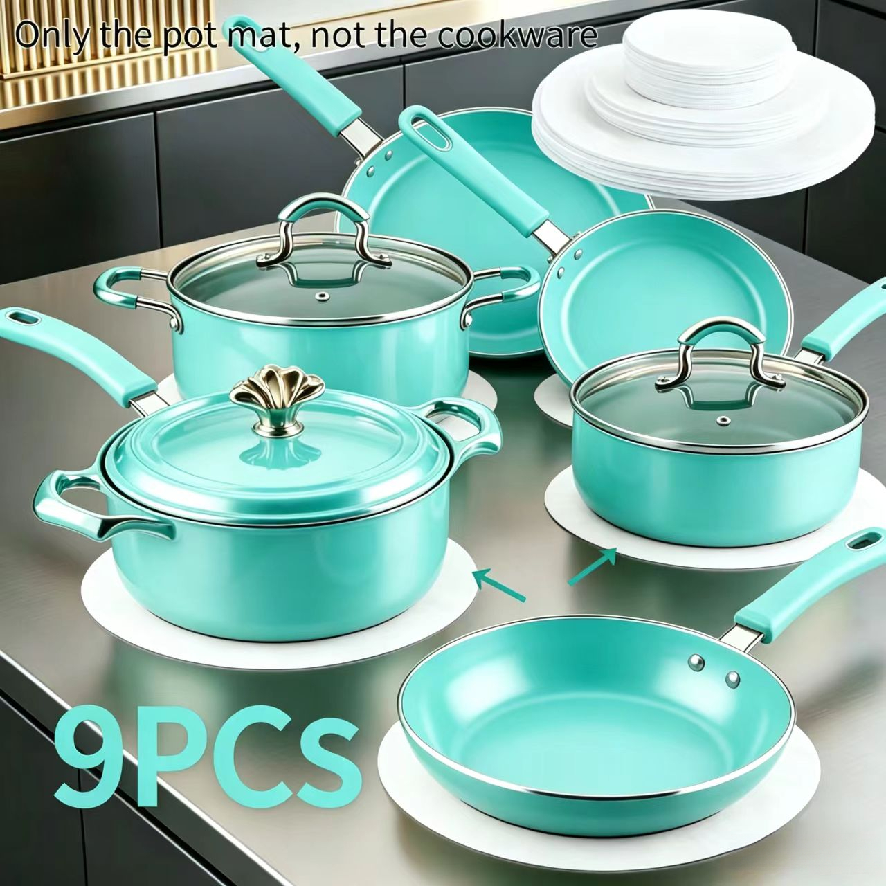 TEMU 9pcs Set Of Thickened Kitchen Protective Mats, Heat-resistant And Scratch-proof Pads, Pressure Cooker And Cookware Protectors, Reusable And