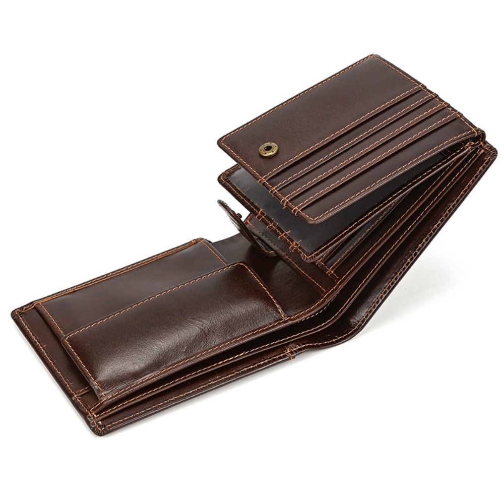 Image of Genuine Leather Wallet Coin Pocket For Men Multi-card Compartment Top-grain Cowhide Compact Card Holder Ideal For Daily Use For Birthdays, Anniversaries, And Valentine's Day