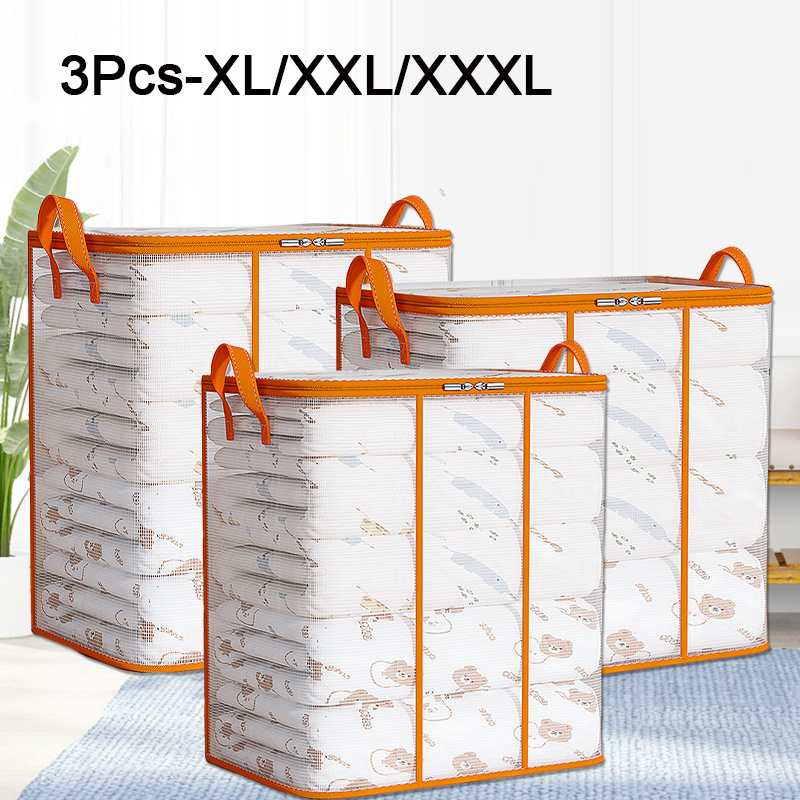 

Set Of 3 Extra-large Clear Pvc Storage Bags For Back To School - Water-resistant And Moisture-resistant, Storing Dormitory Clothing, Bedding, And Packing For Moving With Handles