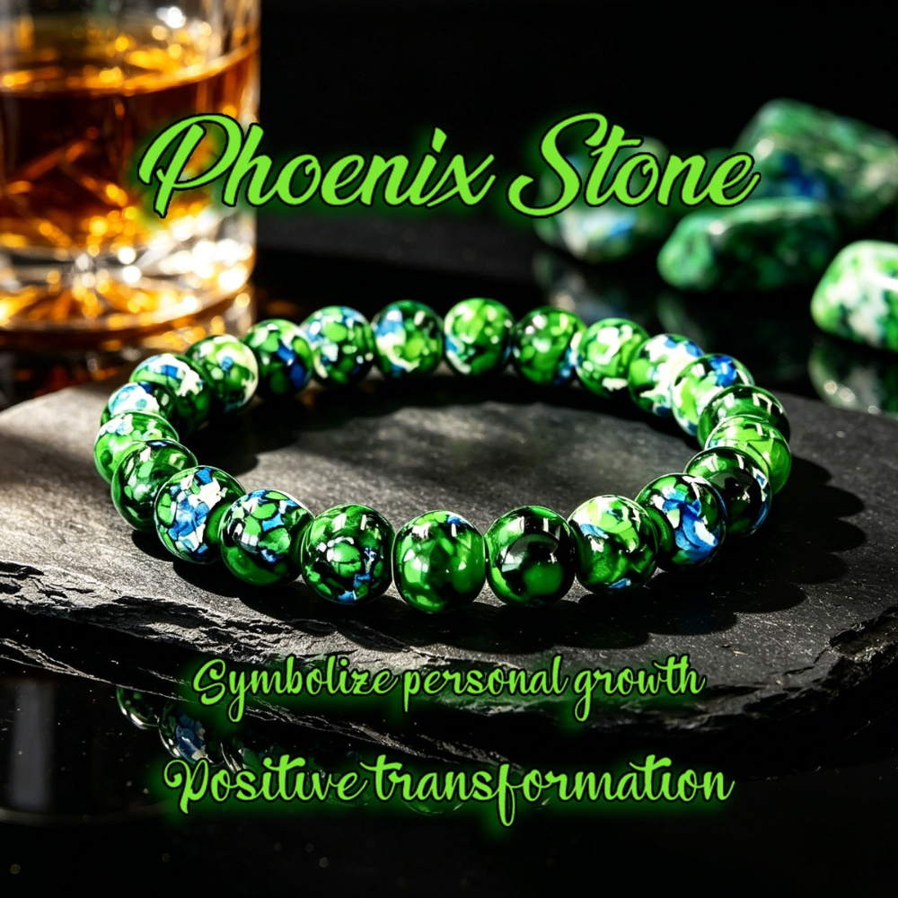 Image of Natural Phoenix Stone Round Bead Stretch Bracelet, - Natural Stone Bracelet, Vintage Unisex Stackable Accessory For Daily Wear & Gifting