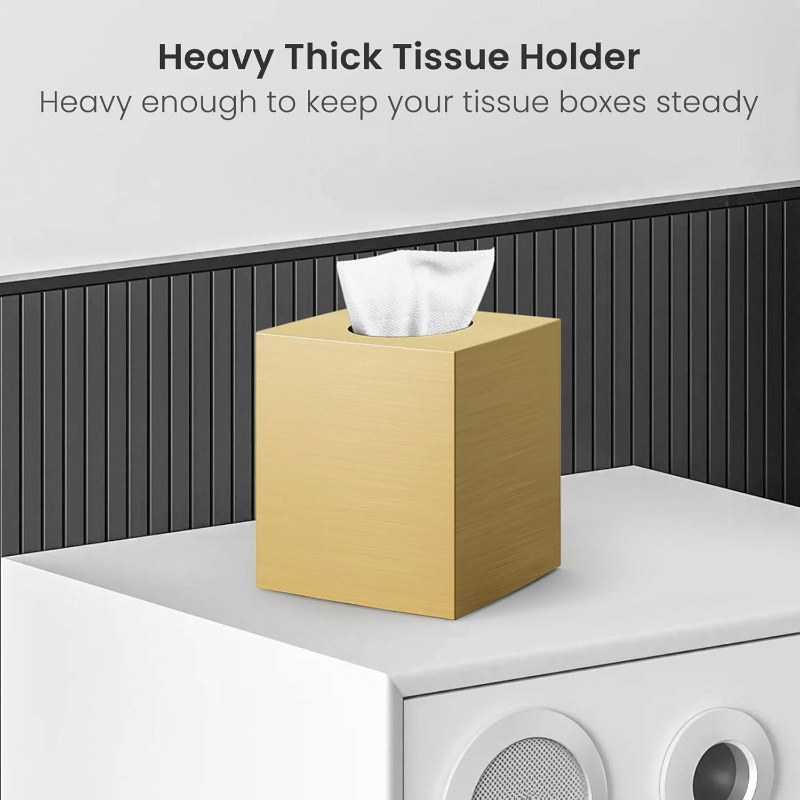   acrylic tissue box cover & holder - golden napkin dispenser with  , glossy white & golden   for bathroom vanity, bedroom dresser, office desk - durable decorative storage organizer, space-saving design, scratch-resistant, easy- , holds standard tissues, contemporary style for   decor Product details 5