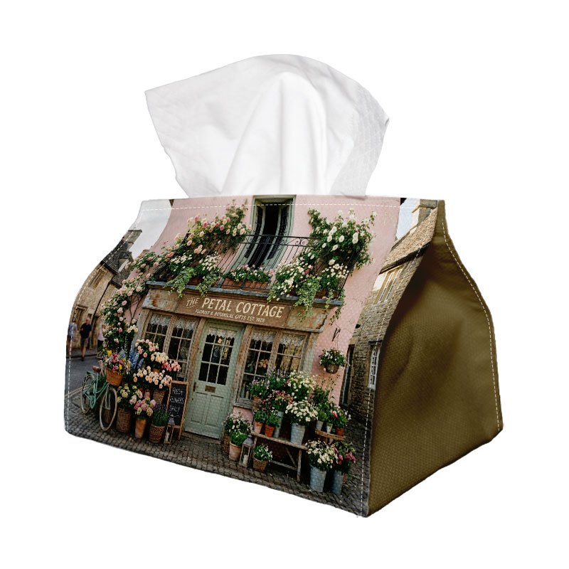 TEMU 1pc Tissue Box With A Of A Vintage European Cottage - A Versatile Napkin Holder For Home, Parties, And Car Decoration - A Stylish Organizer For