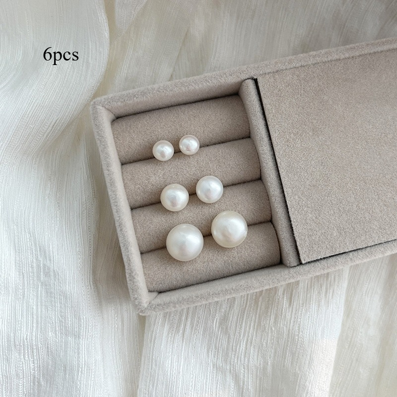 E-shop 6-teiliges elegantes hypoallergenes Ohrstecker-Set (10mm-14mm) – Einfach zu tragen für Ohrlöcher, stilvolles ovales Brötchen-Design für Damen,