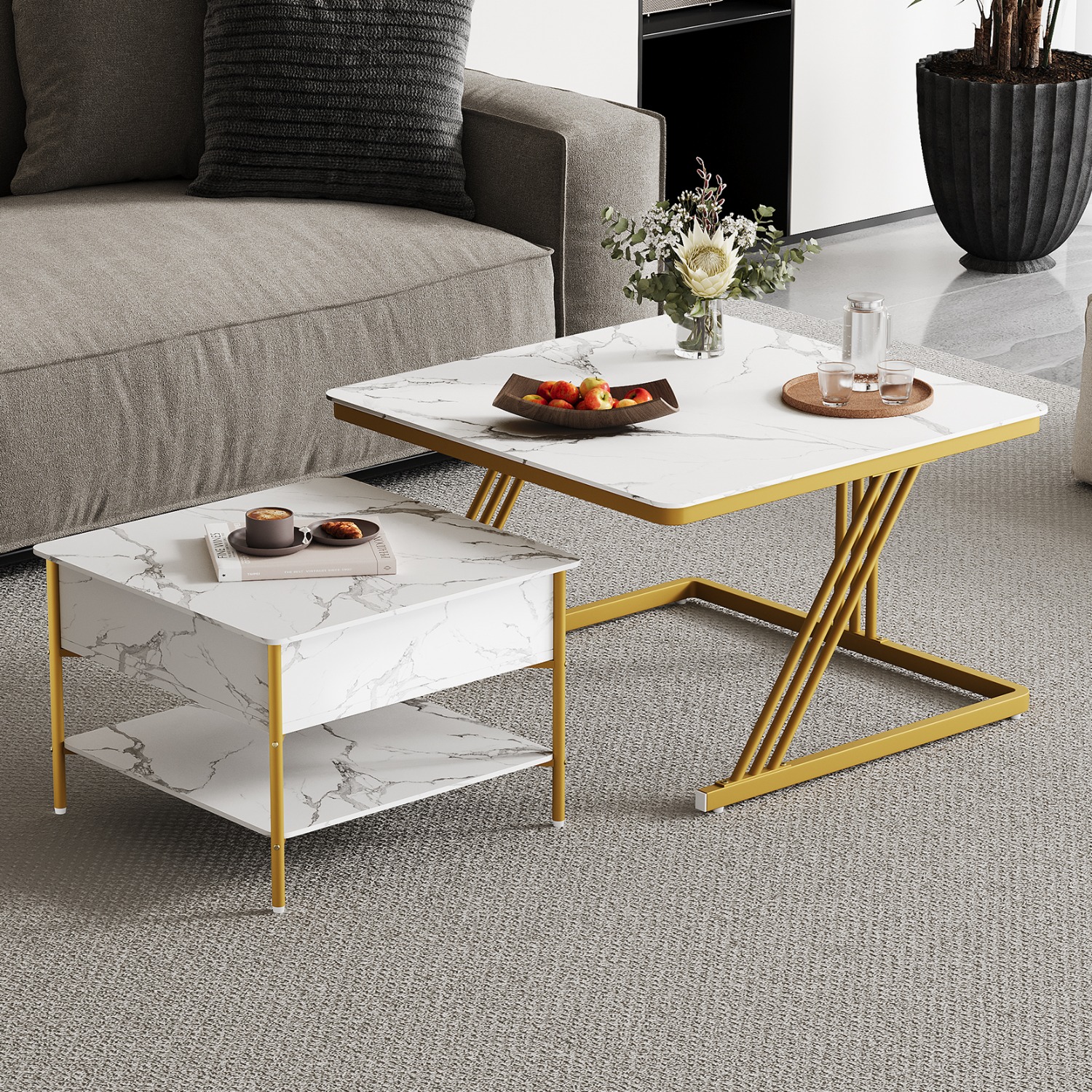 Set Of 2 Nesting Coffee Tables That Can Stack, Featuring -up Top For