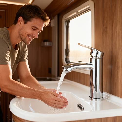 modern bathroom faucet single handle round deck mounted mixer tap with cold and hot water function suitable for vanity sink cabinet kitchen hotel and rv
