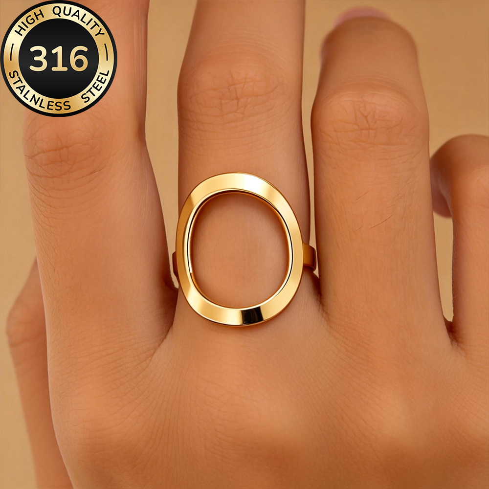TEMU High-quality Stainless Steel Golden Open-end Women's Ring, Hypoallergenic, Fade-resistant, Comfortable And Versatile, Simple And Elegant, A