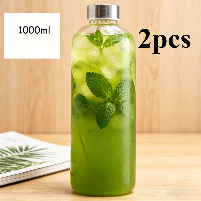 TEMU Borosilicate Glass Bottle With Stainless Steel-colored Lid, Reusable, Leak-proof, Heat-resistant, Suitable For Travel And Storing Beverages,