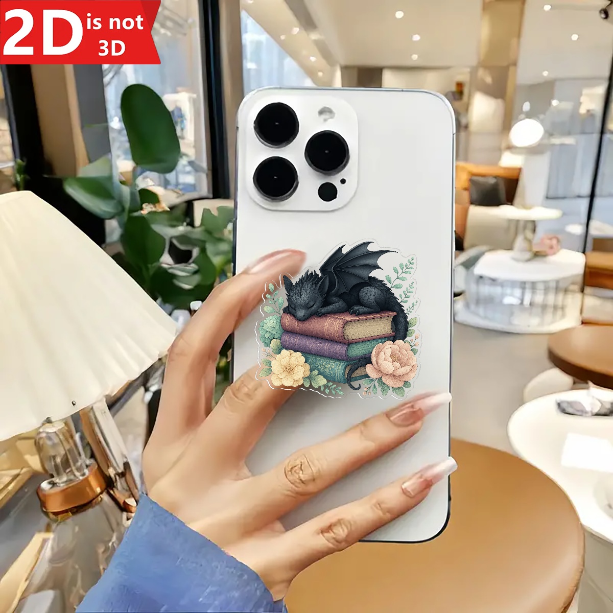 TEMU Support de téléphone en acrylique sur des livres, design floral , accessoire Socket, cadeau pour amateurs de dragons, lecteurs, femmes