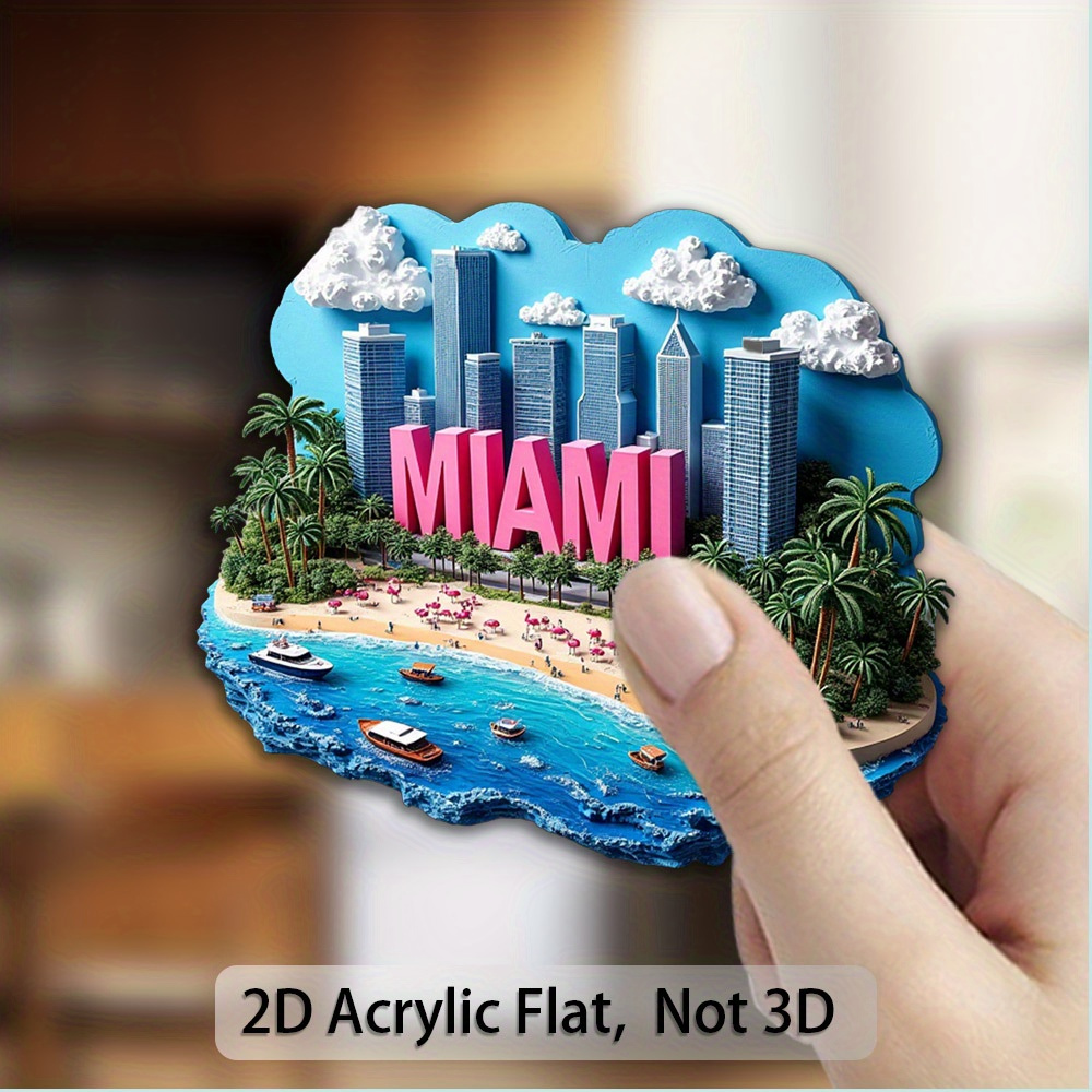 TEMU Miami-themed Acrylic Fridge Magnet Suitable For Home Decor - Decoration With Iconic Miami & , Suitable,, Bedroom, Office - For Display Windows,