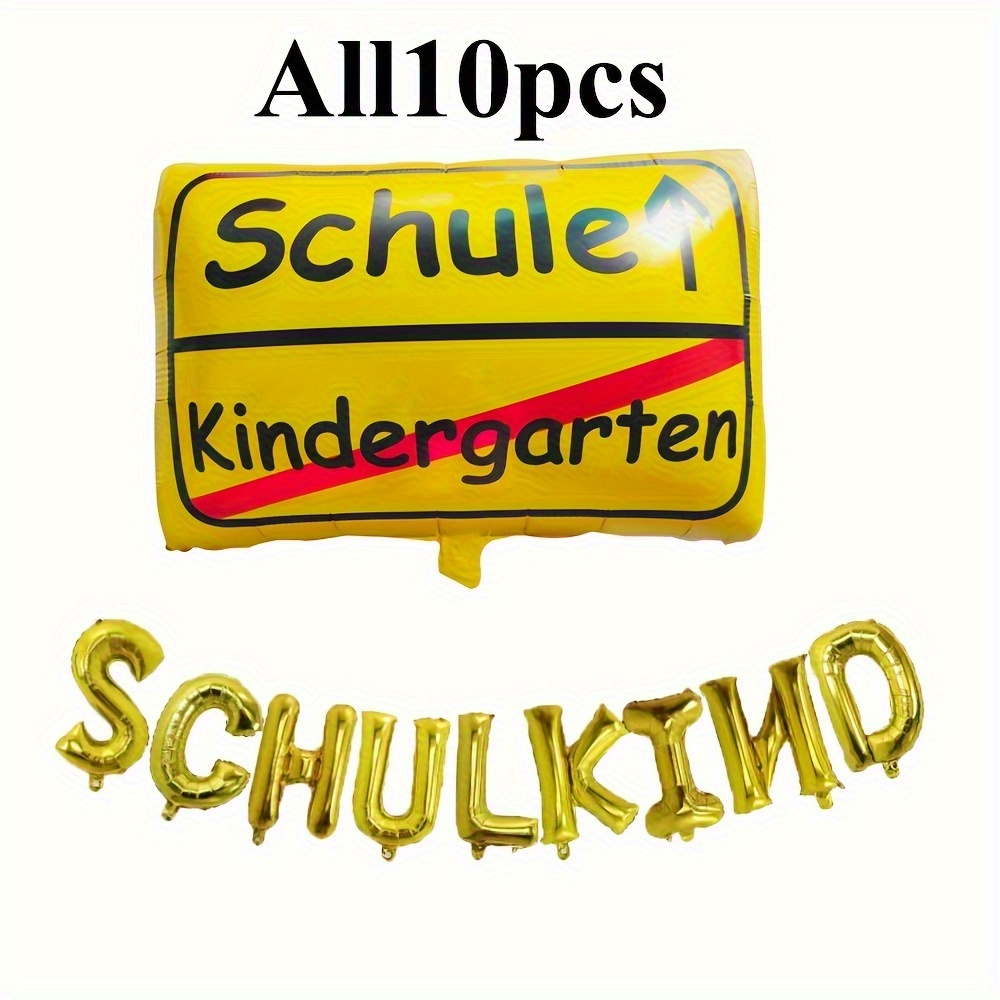 Image of 10pcs Golden Sign German "schulkind" Letter Aluminum Foil Balloons Back-to- Party Atmosphere Background Decorations