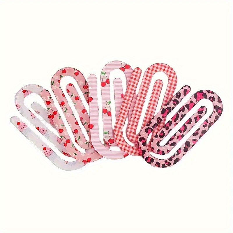 TEMU 5pcs Large Cherry Acrylic Paper Clips Set, Pink Cute Giant Paper Clips, Suitable As A For , Cute Office Supplies, Design, Durable Plastic,