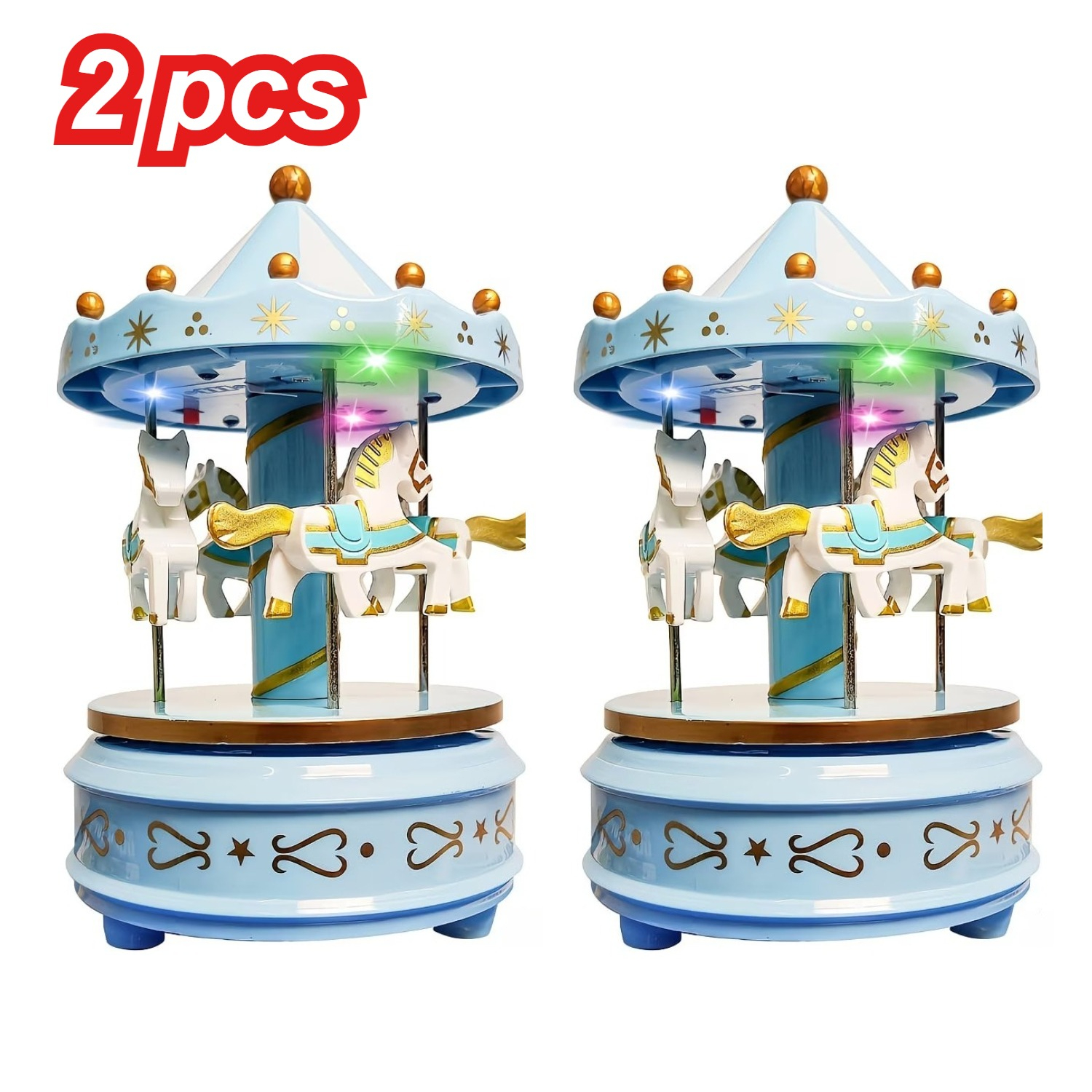 2pcs Carousel Music Box Set (pink/ Blue) - Features An Elegant Carousel | Home Decor | Mechanical Ornaments | Perfect For Wedding Cakes, Birthday Cakes, Nursery Decor, And Gifts