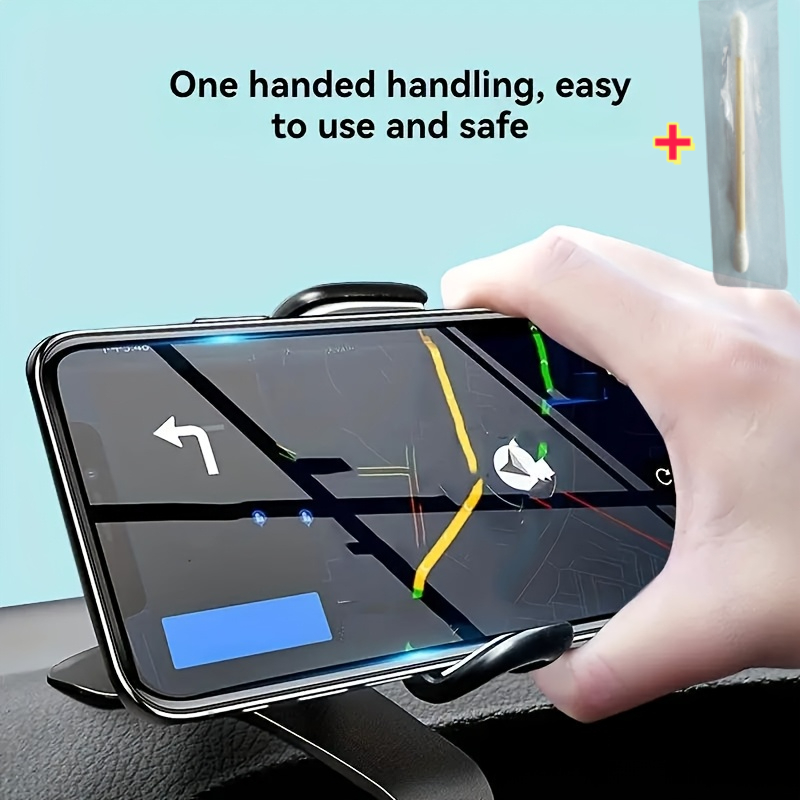 TEMU Car Phone Holder, +1pc Cleaning Rod Multifunctional Mobile Phone Stand, Rotatable Clamp, Suitable For Gps Navigation, Dashboard Mount, Made Of