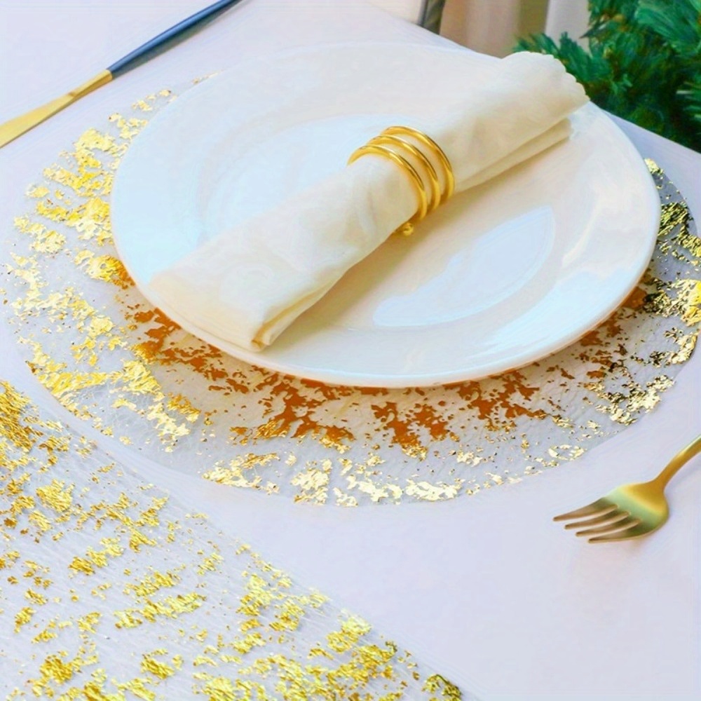 4/6/8/12pcs disposable golden placemats, sets of metal round, grid