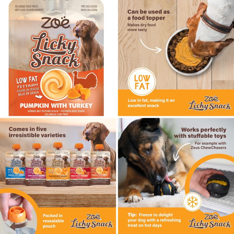 dog wet treats in resealable pouch, pumpkin and turkey flavor,  -3  ,   sensitive stomachs, 85g single serving Product details 0