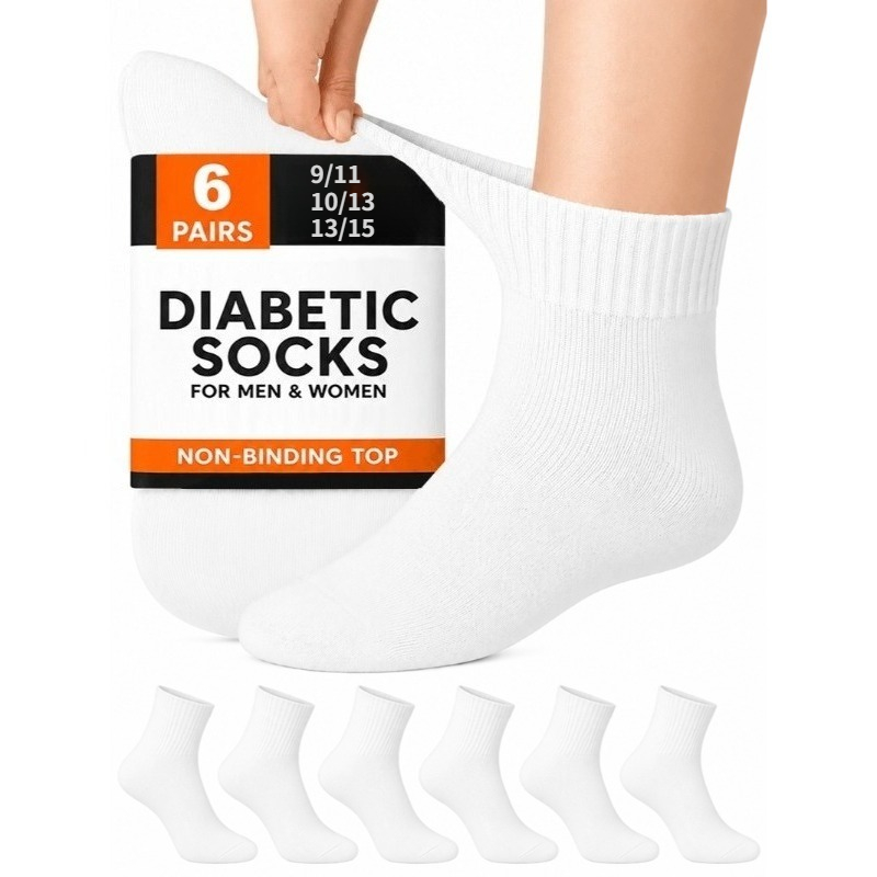 TEMU Diabetic Socks Suitable For Men And Women, 6 Pairs Per Pack, No Binding Feeling, , Moisture-wicking Mid-calf Socks, Sizes 9-11/10-13/13-15
