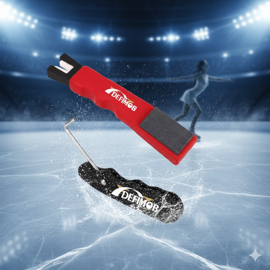 E-shop DEFIMOB 2-in-1 Eislaufschuh-Grundausstattungsset: Tragbarer klappbarer Schnürsenkel-Spanner & Zweifach-Hockeyschlittschuhklingenschärfer,
