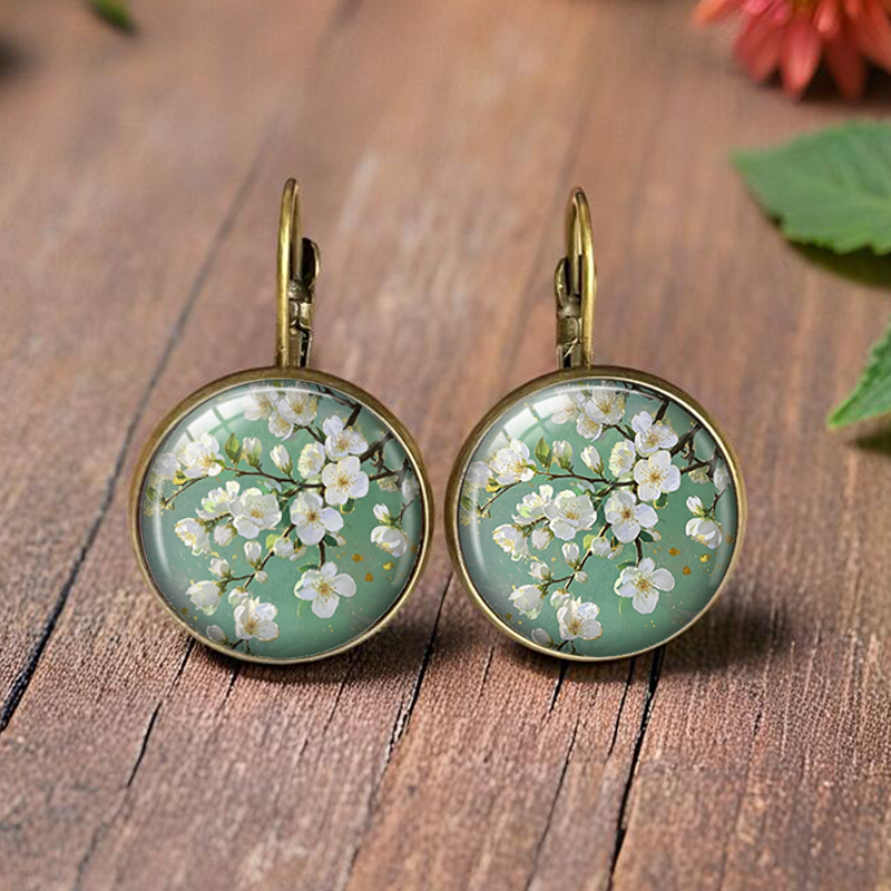 White Cherry Minimalist Style Glass Round Earrings Fashion Jewelry Gift