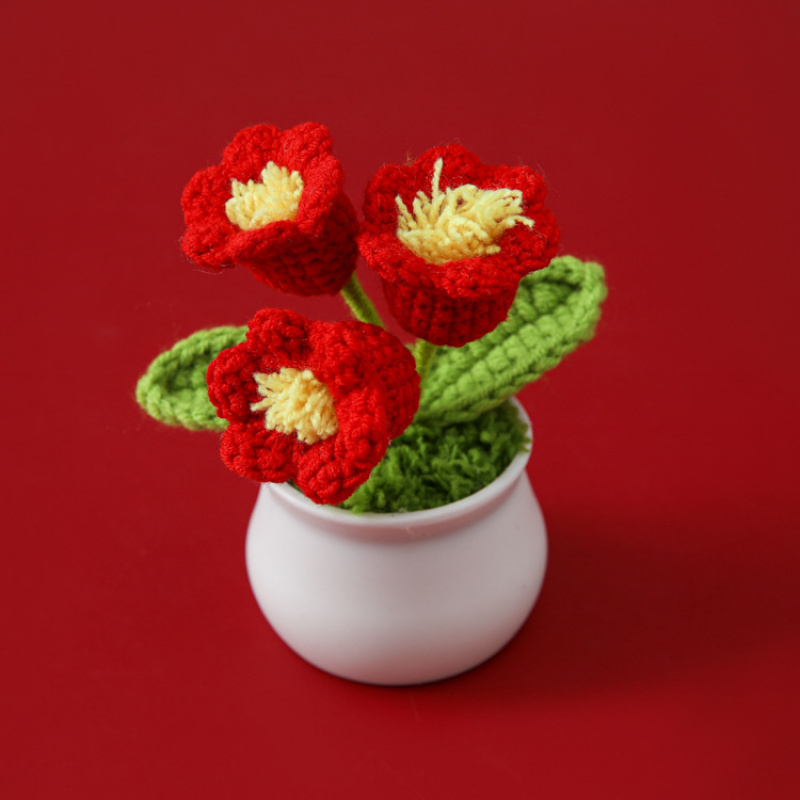 TEMU Hand-crocheted Finished Product, Lily Of The Valley And Small Potted Plant, Fresh And Artistic Tabletop Simulated Plant, Tabletop Decoration,
