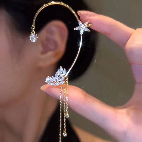 Artikelbild trendige schmetterling quaste ohrbügel clip ohrringe für damen, kein piercing 1 stück elegante hängeohrringe für den täglichen gebrauch